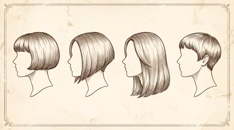 Lámina con cuatro variantes del corte bob de perfil